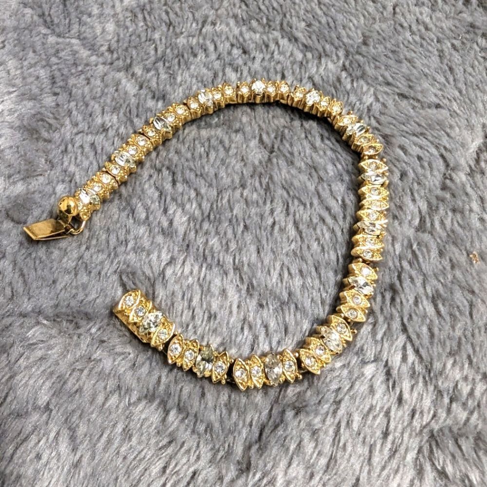 Vintage 1990's Goldtone Marquee & Round Cut Cubic Zirconia Bracelet